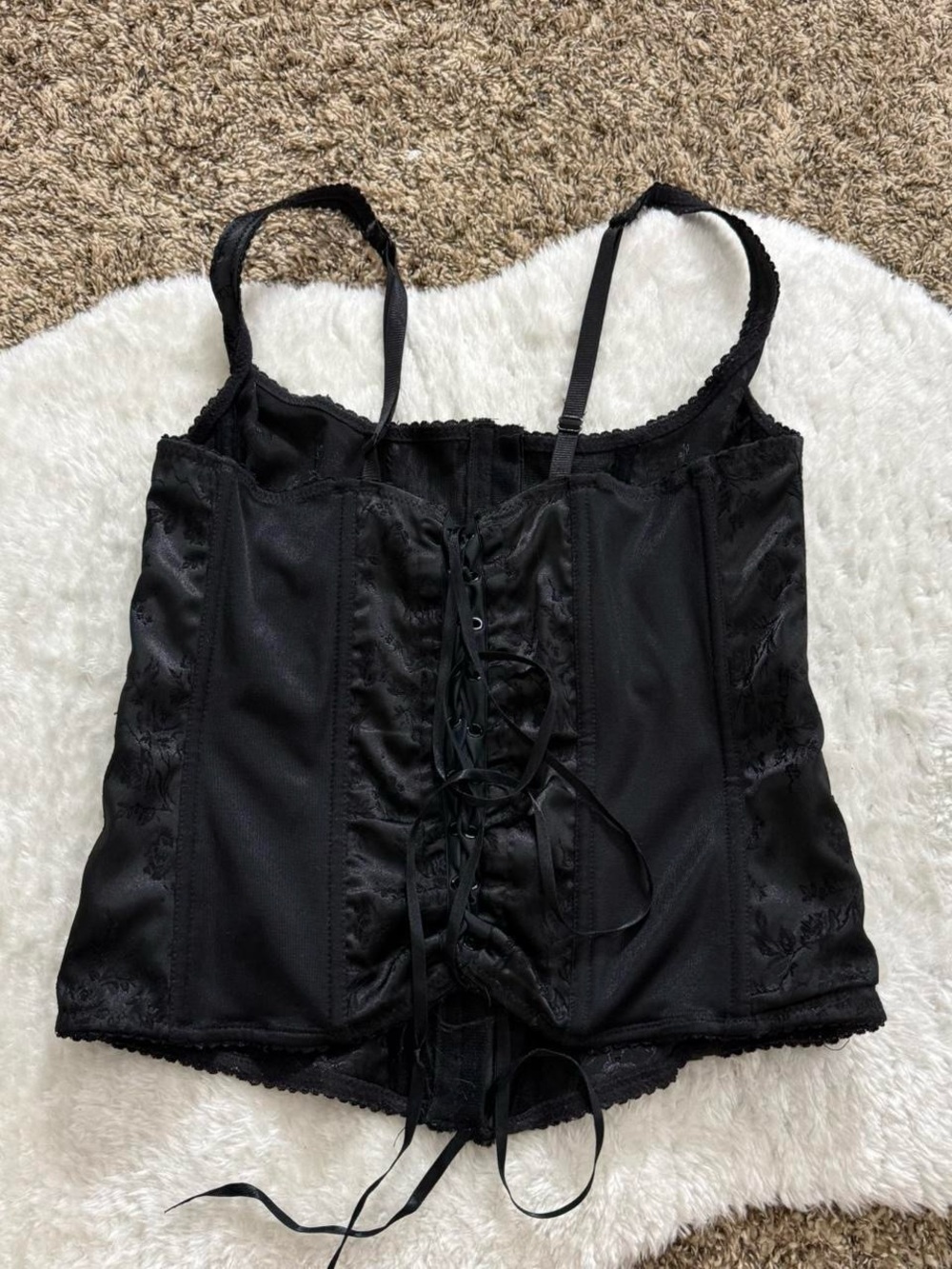 Y2k vampy romantic goth witchy black jacquard floral corset top - Picture 3 of 4